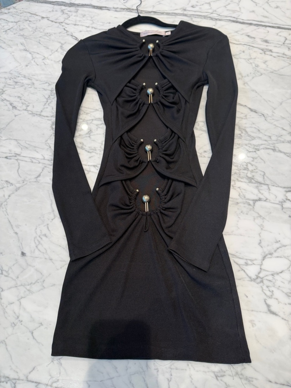 Christopher Esber COMPACT RIB /BUCKLES
ORBIT RUCHED LONG SLEEVE DRESS
BLACK - Picture 4 of 11